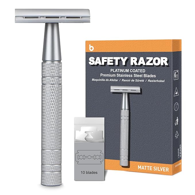 Double Edge Safety Razor, Single Blade Razors for Men and Women, with 10 Double Edge Blades, Reusable Metal 1 Blade Razor, Eco-Friendly, Zero Waste, Smooth and Close Shave, Matte Silver-VivaGrace Women