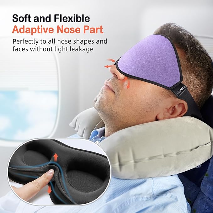 LitBear Sleep Mask for Side Sleeper Women Men, Eye Mask for Sleeping Light Blocking, 3D Contoured Cup Sleeping Mask, Soft Breathable Sleep Eye Mask with Adjustable Strap for Flight, Light Purple-VivaGrace Women