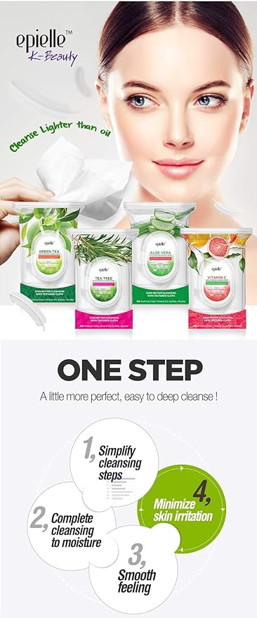 Epielle Tea Tree Facial Wipes, 60 ct, Pack of 2, Refreshing & Soothing, Perfect for Spa Days, Beauty Gifts, Korean Skincare Gift Set