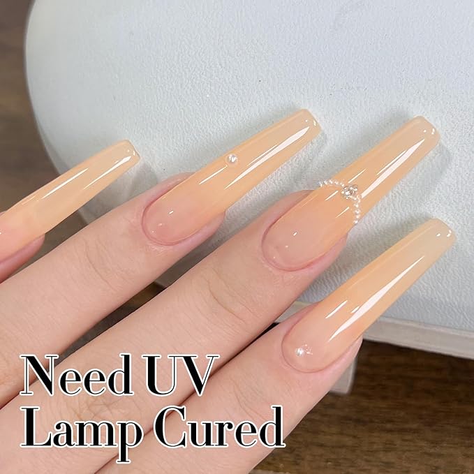 Double Rhythm Translucent Gel Polish Sheer Neutral Natural Light Milky Same Color Same Bottle 15ML Jelly UV Nail Polish Nail Art DIY at Home (Light Yellow Pink-A1423)-VivaGrace Women