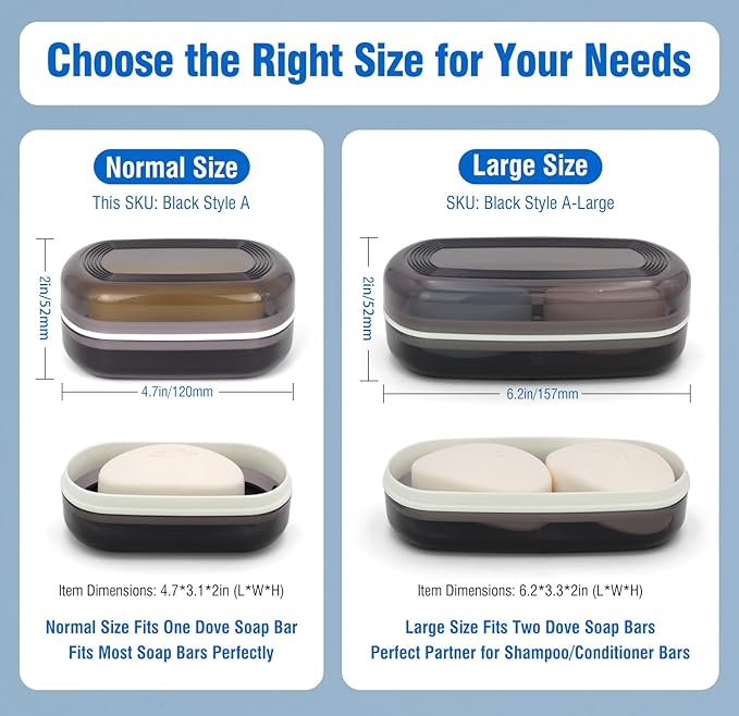 Travel Soap Container, Leakproof Soap Box, Travel Soap Holder with Removable Draining Layer, Portable Soap Case for Traveling, Camping, Gym (Black)-VivaGrace Women