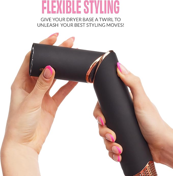 FoxyBae Super Styler Pro Interchangeable 5 in 1 Hair Styler Wand Curling Iron Set - w/Drying Cylinder, Ceramic Blowout & Round Brushes, 2 Auto-Wrap Curlers - Frizz-Free, Smooth Hair [Black Rose-Gold]-VivaGrace Women