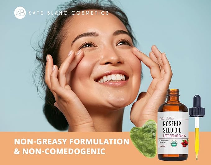 Kate Blanc Cosmetics Rosehip Oil for Face with Jade Gua Sha Stone (1oz, Organic, Pure, Cold Pressed) Rosehip Seed Face Oil for Gua Sha Massage-VivaGrace Women