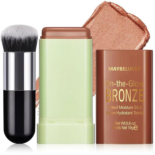 Cream Contour Stick for Cheeks Tint, Multi-Use Makeup Highlighter Blush Bronzer Stick, Natural Glow Solid Moisturizer Stick Blendable Illuminator On-the-Go Shimmer Cream Contour Makeup-03-VivaGrace Women
