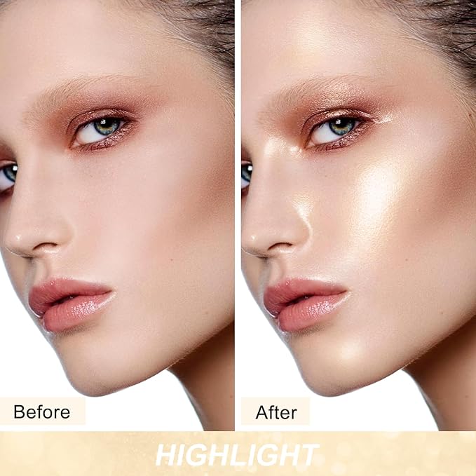 Boobeen Highlighter Makeup Highlighter Powder Palette, Shimmer Illuminator Highlight Contouring Palette Come with Mirror, Long Lasting Glow Defining the Face and Body-VivaGrace Women
