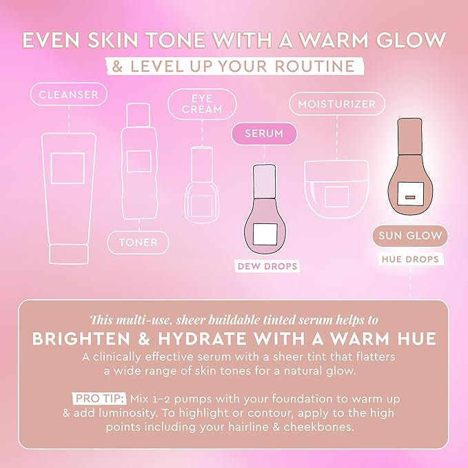 Glow Recipe Hue Drops Tinted Face Serum - Bronzing Drops to Brighten & Hydrate - Skincare Makeup Primer & Liquid Highlighter to Blur Pores for a Radiant, Even Skin Tone - Sunglow (40ml)-VivaGrace Women