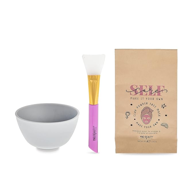 MAD Beauty Make It Your Own Face Mask Set, Self-Care DIY Kit, Lavender Clay Mask Powder Formula, Instructions, Reusable Mixing Bowl, & Silicone Brush-VivaGrace Women