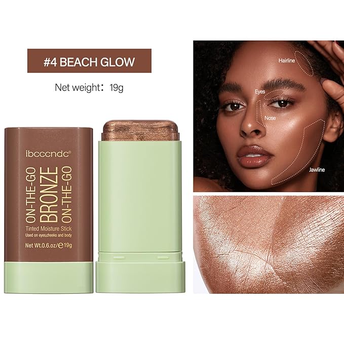 On-The-Go Bronzer Stick,Multi-Use Cream Contour Stick,Natural Long Lasting Face Bronzer,Smooth Highlighter Contour Stick,Bronze Contour Makeup Facial Shaping,04 Beach Glow-VivaGrace Women