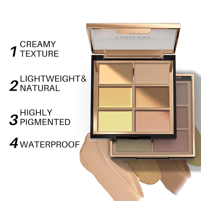 FV 6 Colors Cream Concealer Palette, Full Coverage & Long Lasting Colors Corrector Palette for Dark Circles, Redness, Acne with Natural Finish Cream Foundation Palette, 01 Light Shade-VivaGrace Women