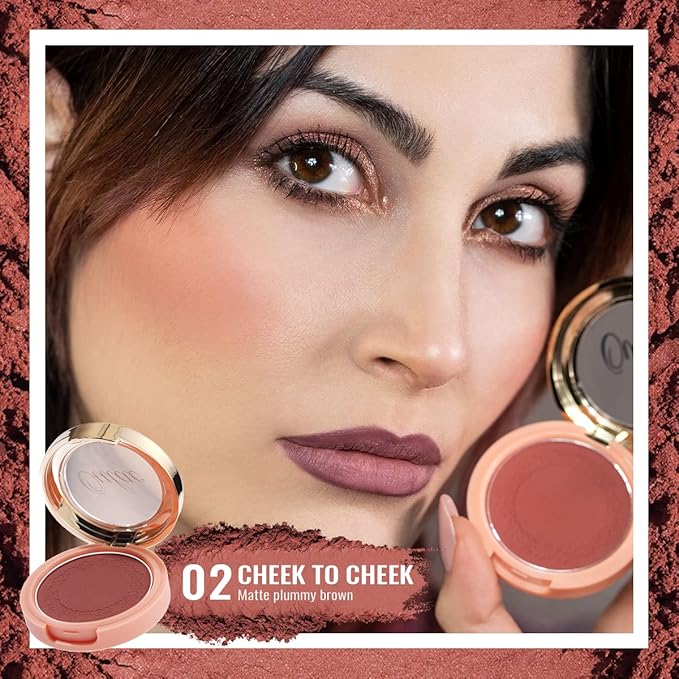 Oulac Plummy Brown Blush Makeup Powder| Rich Color Cream Blush Blendable| Natural Matte Tan Skin| Vegan &Cruelty-Free | 02 Cheek to Cheek 4.8g-VivaGrace Women