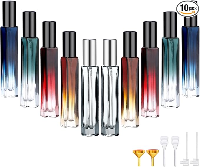 Segbeauty 10pcs Refillable Colorful Travel Perfume Bottle, 10ML Multi-color Empty Glass Atomizer, 0.34oz Portable Sprayer-VivaGrace Women