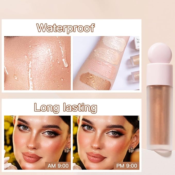 Liquid Highlighter Natural Glow For Face & Body, Waterproof Moisturizing Light Liquid Luminizer For Long Lasting Shimmer, Contour Highlighter Stick Easy to Apply with Cushion Applicator (#4 Candlelight)-VivaGrace Women