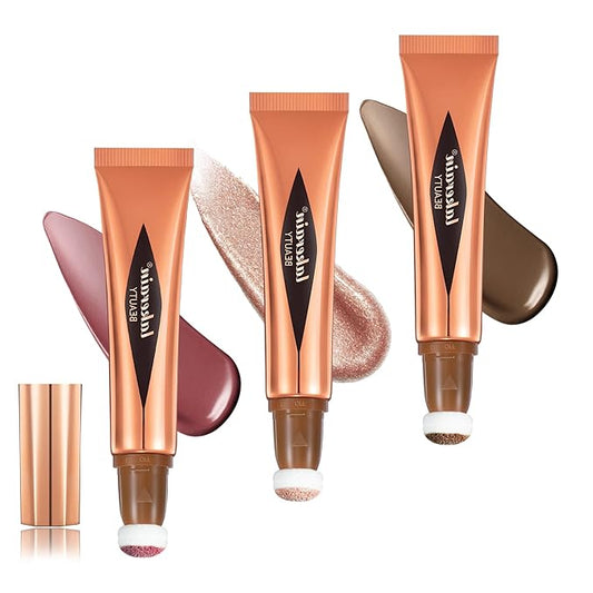 3 Pcs YU KUI LX Liquid Beauty Stick, Highlighter Makeup, Blush Stick, Liquid Highlighter, Contour StickMultifunctional Beauty Stick，Beauty Cream With Cushion Applicator (02#+04#+06#)-VivaGrace Women