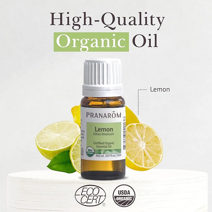 Pranarom USDA Certified Organic Lemon Essential Oil (15ml), 100% Pure Undiluted Therapeutic Grade from Argentina for Aromatherapy, Diffuser, DIY, Cleaning, Fresh Lemon Scent-VivaGrace Women