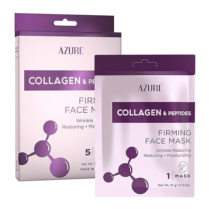 Azure Cosmetics Collagen & Peptides Lifting Facial Sheet - Restoring, Smoothing & Moisturizing Face Mask - Helps Reduce Fine Lines & Wrinkles, Smooths & Repairs - Skin Care Made in Korea - Pack of 5-VivaGrace Women