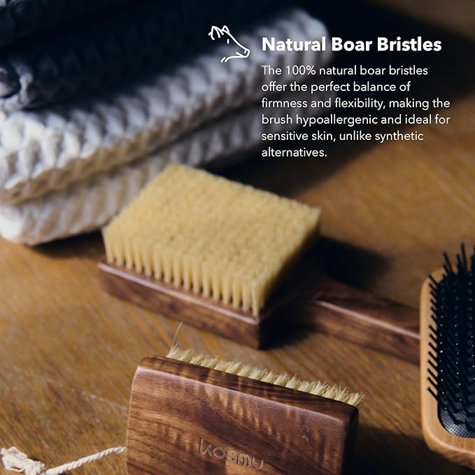 Luxury Natural Walnut Wood Boar Bristle Body Brush | Exfoliating & Detoxifying for All Skin Type | Sweeps Away Dead Skin Cells for Luminous, Smooth Skin | for Wet and Dry Use (Body Brush Set)-VivaGrace Women