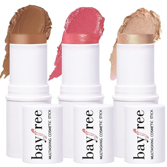 KIMUSE Multi Stick Trio Face Makeup, Cream Blush Stick for Cheeks & Lips, Contour Stick & Highlighter Makeup Sticks for All Skin-VivaGrace Women