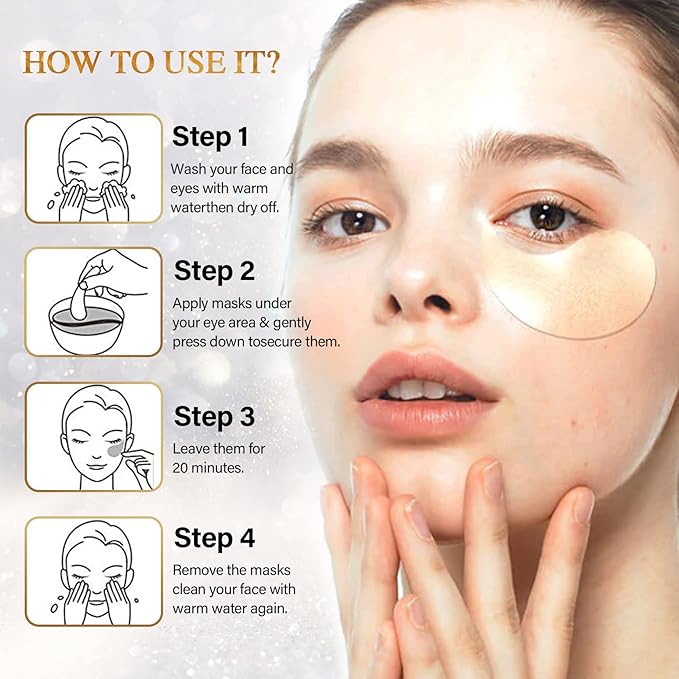 Under Eye Masks - 24K Gold Under Eye Patches for Puffy Eyes and Dark Circles - Under Eye Treatment, Fine Lines & Puffiness, 30 Pairs Collagen Eye Gel Pads for Personal Care-VivaGrace Women