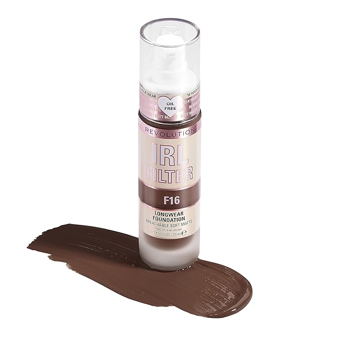 Revolution Beauty, IRL Filter Longwear Foundation, Soft & Breathable Formula, Medium to Full Coverage, Matte Finish, F16, 0.7 Fl. Oz-VivaGrace Women