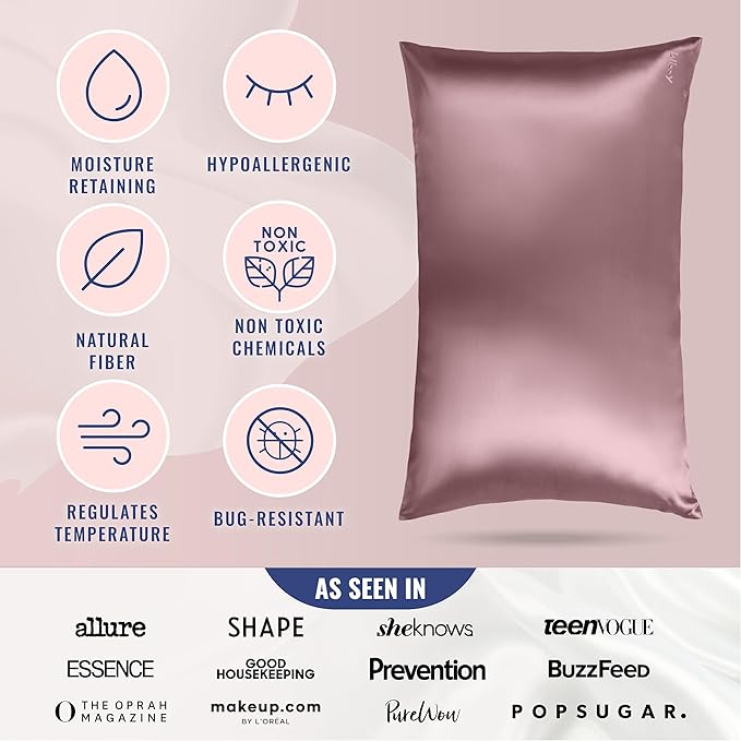Blissy Silk Pillowcase - 100% Pure Mulberry Silk - 22 Momme 6A High-Grade Fibers - Silk Pillow Cover for Hair & Skin - Regular, Queen & King (Plum, Standard)-VivaGrace Women