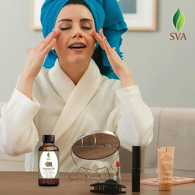 SVA Calamus Essential Oil – 1 Fl Oz – 100% Natural Calamus Oil - for Diffuser, Hair Care, Face, Skin Care, Aromatherapy, Scalp and Body Massage, Soap and Candle Making – with Dropper-VivaGrace Women