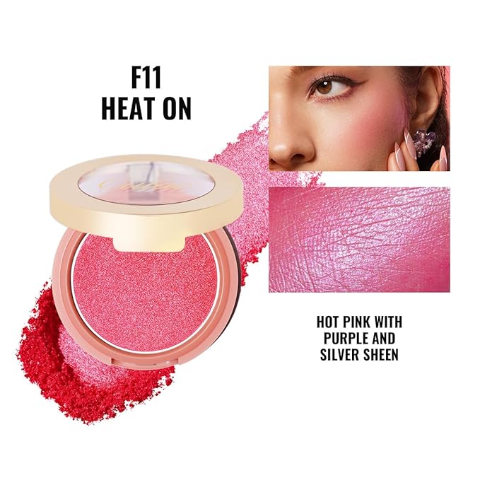 Oulac Luminisers Powdery Blusher for Cheeks Face Glow,Brighten Skin As Highlighter Makeup, Shimmer Blusher,Buildable and Vegan Cosmetics,4.8g F11 Heat On-VivaGrace Women