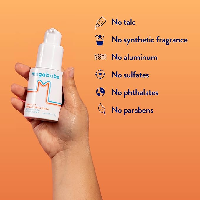 Megababe Sweat Absorbing Body Powder - Bust Dust, with Applicator Pump, Talc-Free, All Natural, 3 oz-VivaGrace Women