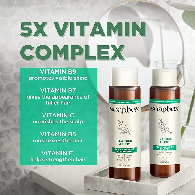 Soapbox Tea Tree Shampoo and Conditioner Set, Scalp Balancing with Tea Tree Oil, Jojoba Oil, Aloe and Shea Butter to Clean and Purify for All Hair Types, 16 Ounces Each (Pack of 2)-VivaGrace Women