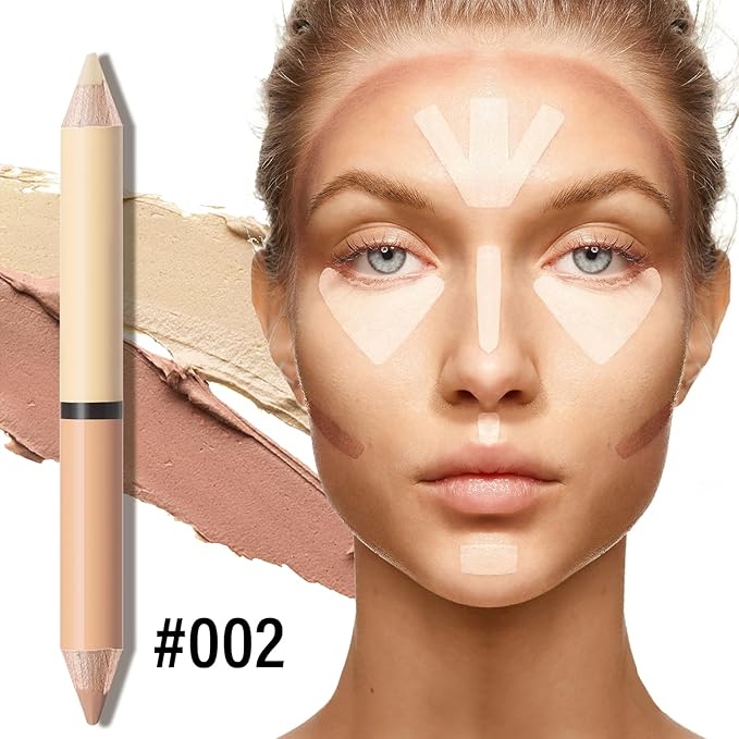 2 in 1 Cream Bronzer and Highlighter Stick,Cream Dual-Ended Highlight Contour Stick,Long Lasting & Waterproof Face Brighten Make up Pen-VivaGrace Women