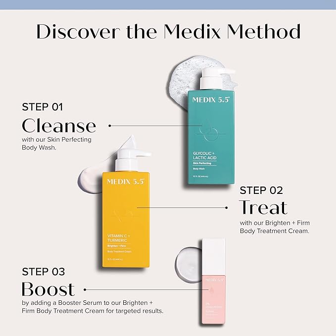 MEDIX 5.5 Exfoliating AHA Glycolic Acid Face & Body Scrub Cleanser + Vitamin C Moisturizing Body Cream Lotion Skin Care 2PC Set | Alpha Hydroxy Acid & Lactic Acid Foaming Body Wash & Face Wash, 2-PC-VivaGrace Women