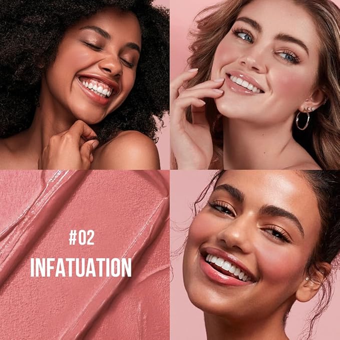 Multi-Use Makeup Cream Blush Stick, Unidollss 3-in-1 Buildable Blush Stick for Cheeks, Eyes, and Lips, Hydrating formula, All day wear, Easy Application with Thumb Puff Included (02 INFATUATION)-VivaGrace Women
