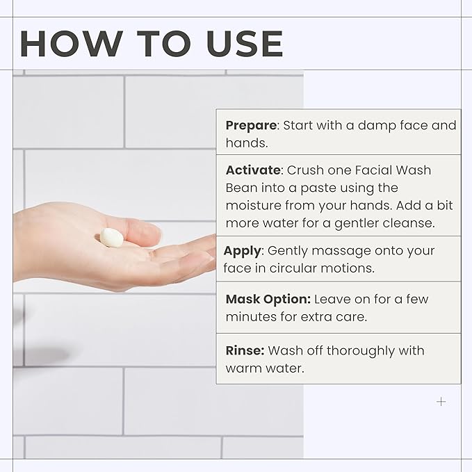 3-in-1 Solid Facial Cleanser, Exfoliator, and Wash-off Mask - Vegan, Cruelty-Free, Plastic-Free, Travel-Friendly, 1 Month Supply (60 Crushable Tablets) in Tin (Purifying Beans in Tin)-VivaGrace Women