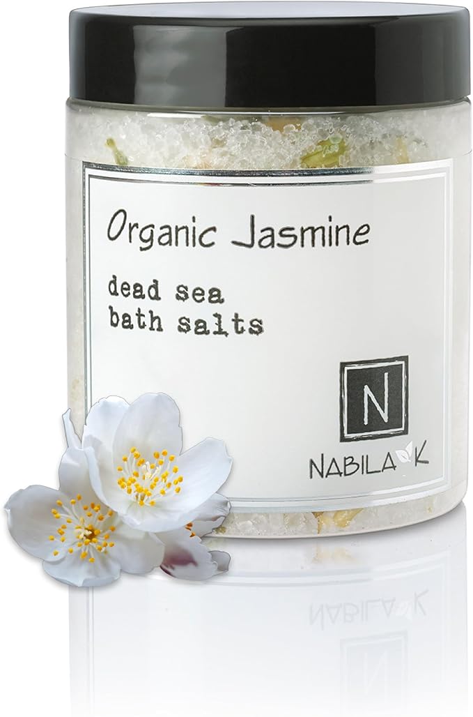 Organic Jasmine Bath Salts by Nabila K - Dead Sea Salt & Epsom Salt Scrub & Soak - Exfoliates & Hydrates Skin, Botanical Essential Oils - Bubble Bath Accessories for All Skins Types, 8 oz-VivaGrace Women
