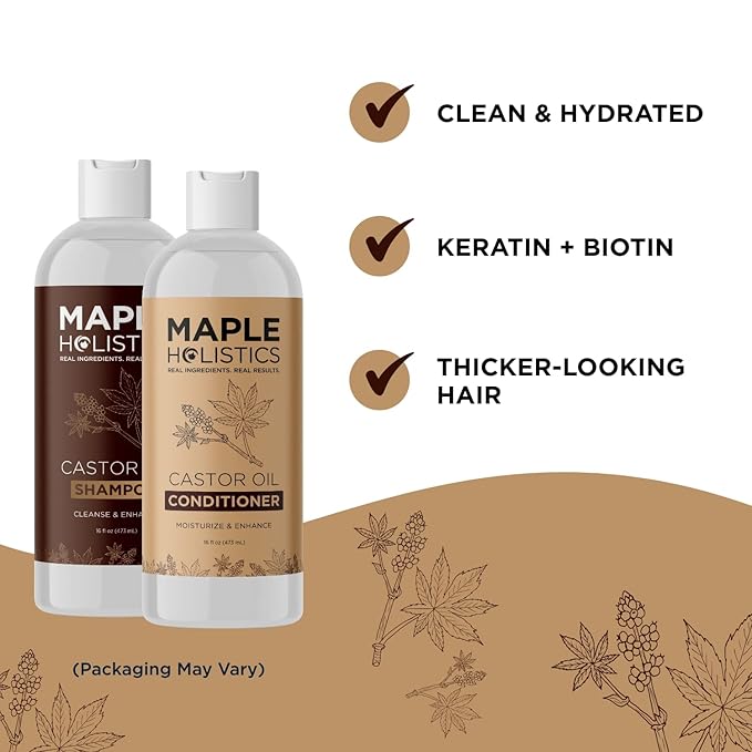 Castor Oil Shampoo and Conditioner Set - Jamaican Black Castor Oil Shampoo and Biotin Collagen Conditioner - Sulfate Free Shampoo and Conditioner for Fine Hair and Dry Scalp Care (Vanilla) -16 Fl Oz-VivaGrace Women