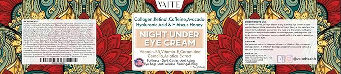 Under Eye Cream with Collagen, Retinol, Caffeine, Avacado Hyaluronic Acid & Hibiscus Honey for Night and Day with Vitamin B5, E for Puffiness Circles Anti Aging Eye Bags and Anti Wrinkle-VivaGrace Women