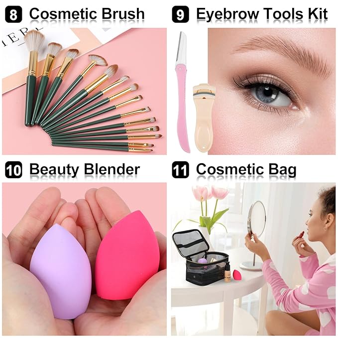 Fenshine Makeup Set,Make Up Starter Kit With Storage Bag Portable Travel Make Up Palette Eyeshadow Foundation Lip Gloss for Teenage & Adults (Type A)-VivaGrace Women