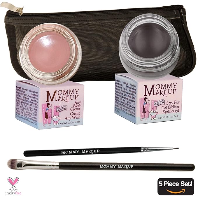 The Everlasting Eye 5 Piece Waterproof Makeup Set. Gel Eyeliner, Creme Eyeshadow, 2 brushes and Mesh Bag. Paraben-free, Talc-free, Cruelty-free. Anna/Chocolate Kiss 1202-VivaGrace Women