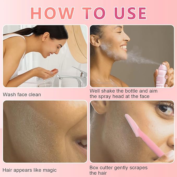Hair Identifier Spray for Face Shaving,Moisturizing and Skin Care Dermaplaner Spray, Glow Reveal Face Spray for Face Dermaplaning, Peach Fuzz Remover for Women Face (1pc)-VivaGrace Women
