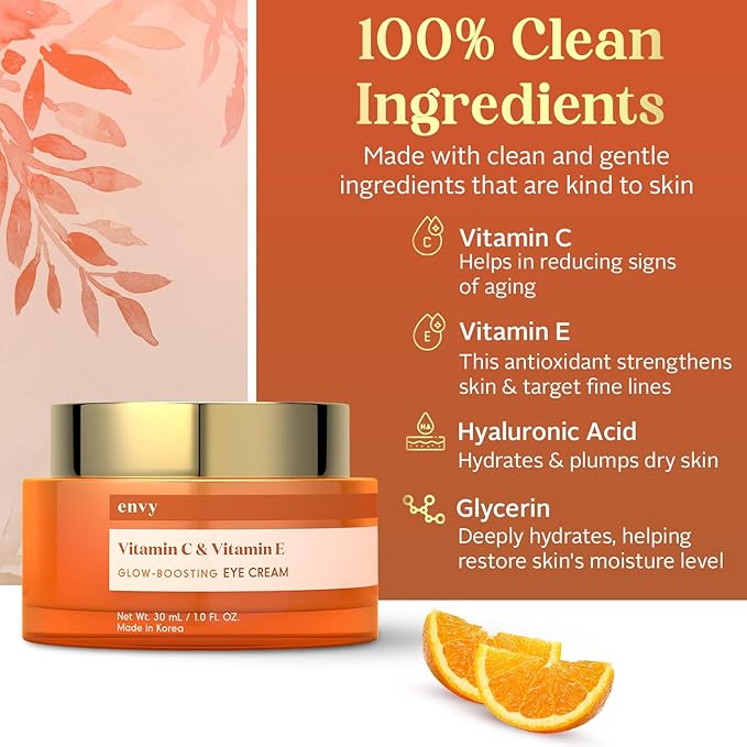 Envy Vitamin C & Vitamin E Under Eye Cream - For Dark Circles and Puffiness, Brightening & Anti-Aging Under Eye Cream - Rejuvenates Fatigued Eyes - Cruelty Free Korean Skin Care - 1.01 OZ-VivaGrace Women