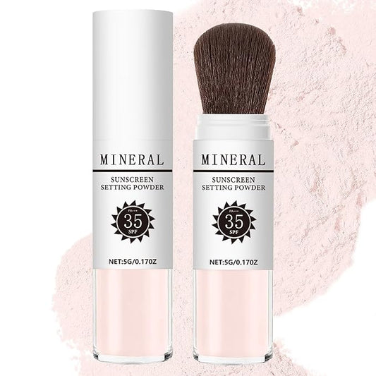 Mineral Sunscreen Setting Powder, SPF 35 Translucent Loose Powder, Mineral Brush Powder, Oil Control Natural Matte Finish, Lasting Lightweight Breathable for All Skin (#04 Pink Complexion)-VivaGrace Women