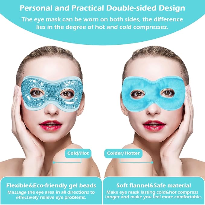 Permotary 2PCS Gel Eye Mask Reusable Hot Cold Compress Pack Eye Therapy,Therapeutic Gel Eye Spa Pad for Puffiness/Dark Circles/Eye Bags/Dry Eyes/Headaches/Migraines/Stress Relief-Green&Blue-VivaGrace Women