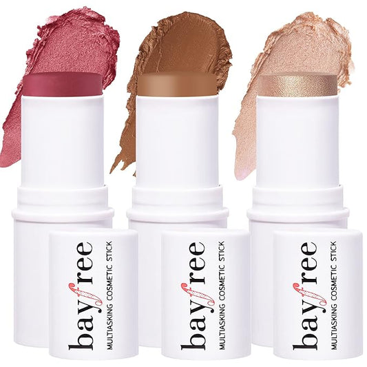 KIMUSE Multi Stick Trio Face Makeup, Cream Blush Stick for Cheeks & Lips, Contour Stick & Highlighter Makeup Sticks for All Skin-VivaGrace Women