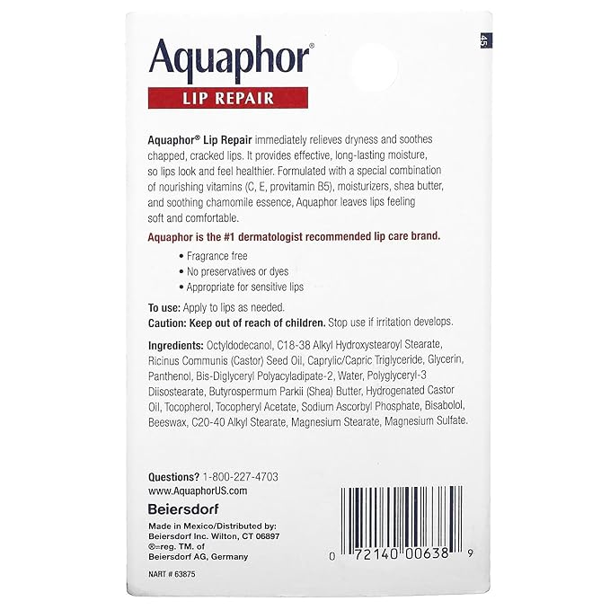 Aquaphor Lip Repair Ointment - Long-lasting Moisture to Soothe Dry Chapped Lips - .35 fl. oz Tube, 4 Pack-VivaGrace Women