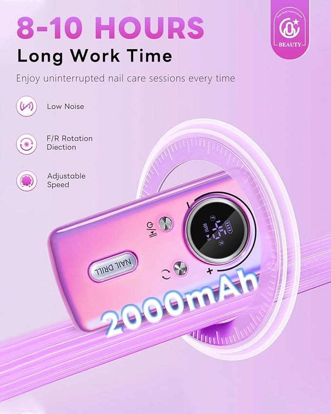 CozyZen Cordless Nail Drill Professional: 45000 RPM Rechargeable Electric Nail File Kit, Portable & Low Noise for Acrylic, Gel Nails, Manicure & Pedicure - Salon & Home Use-VivaGrace Women