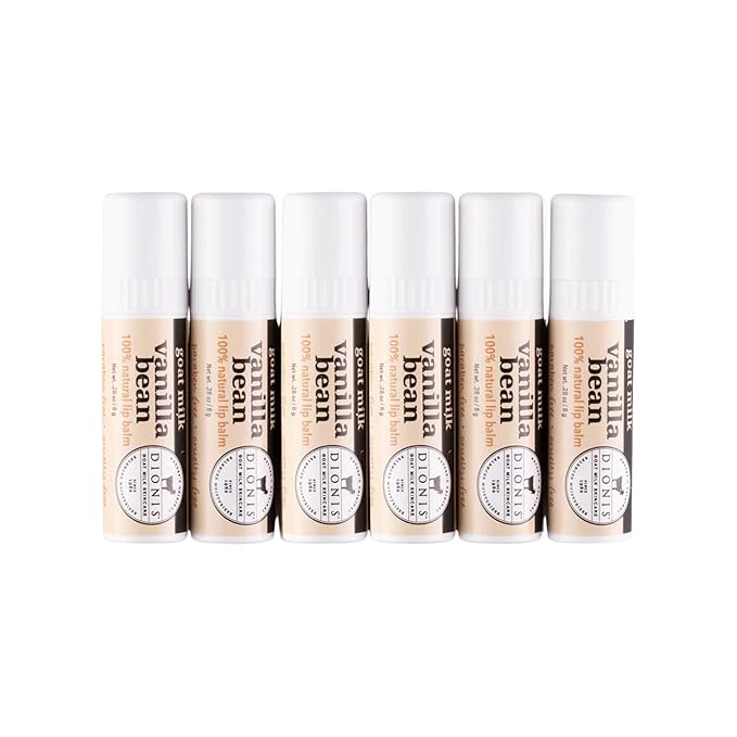 Dionis - Goat Milk Skincare Vanilla Bean Scented Lip Balm - Set of 6 (0.28 oz) - Made in the USA - Cruelty-free and Paraben-free-VivaGrace Women