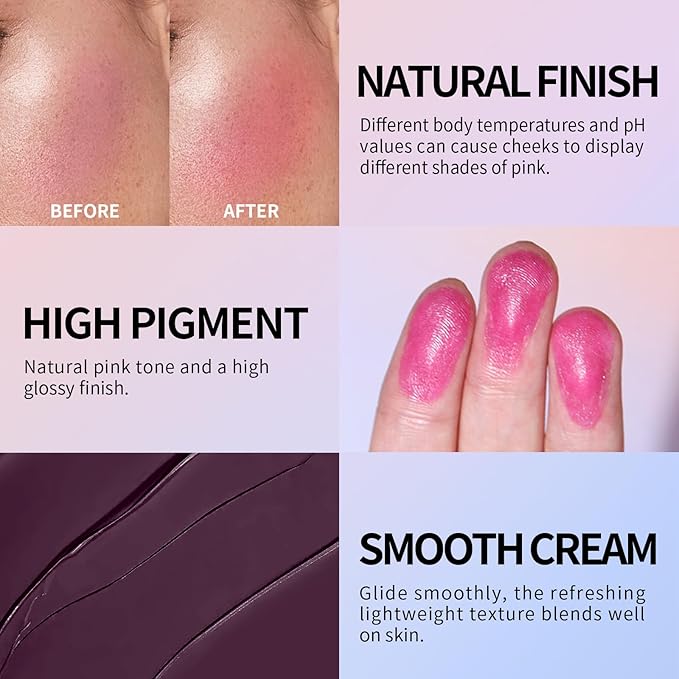 KYDA Black Cream Blush, Color Changing Tint, Magic Black Blush for Cheek & Lip, Natural Pink Glossy Face Blusher, Moisturizing Lightweight, Crystal Make Up Blush-VivaGrace Women