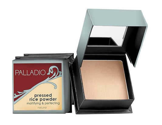 Palladio, Pressed Rice Powder with Mirror Mattifying Makeup Setting that Lasts All Day Instantly Absorbs Oil Works alone or with makeup, Translucent, 0.26 Ounce-VivaGrace Women