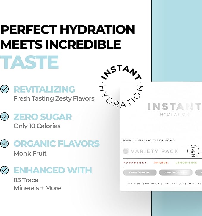 Instant Hydration Electrolytes Powder Packets - Variety Pack - Zero Sugar - Keto, Vegan, Gluten-Free, Non-GMO - Boost Recovery, Brain Function, Muscle & Tissue Health - 12 Sticks-VivaGrace Women
