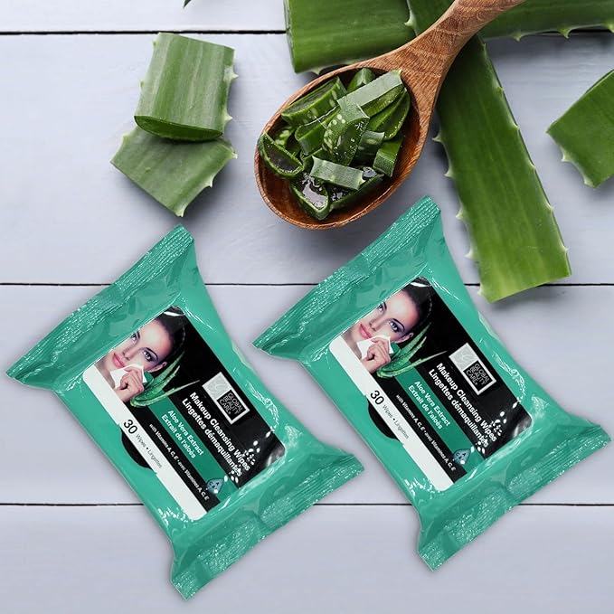 Global Beauty Care Aloe Vera Makeup Remover, Disposable Facial Towelettes, Ultra Soft, For All Skin Types, Moisturizing, Refreshing & Skin Soothing Formula, Convenient, 120Ct. 4 Packs of 30 Wipes