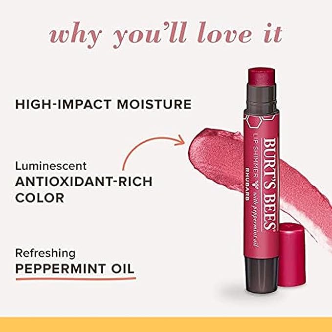 Burt's Bees Shimmer Lip Tint Set, Tinted Lip Balm Stick, Moisturizing for All Day Hydration with Natural Origin Glowy Pigmented Finish & Buildable Color, Rhubarb (4-Pack)-VivaGrace Women